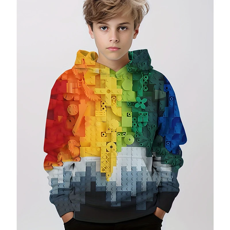 Lego Building Block 3D Print Hoodie Boy Clothes Autumn Pullover Hoodies Boys Girls Sweatshirts Kids Tops Children\'s clothing