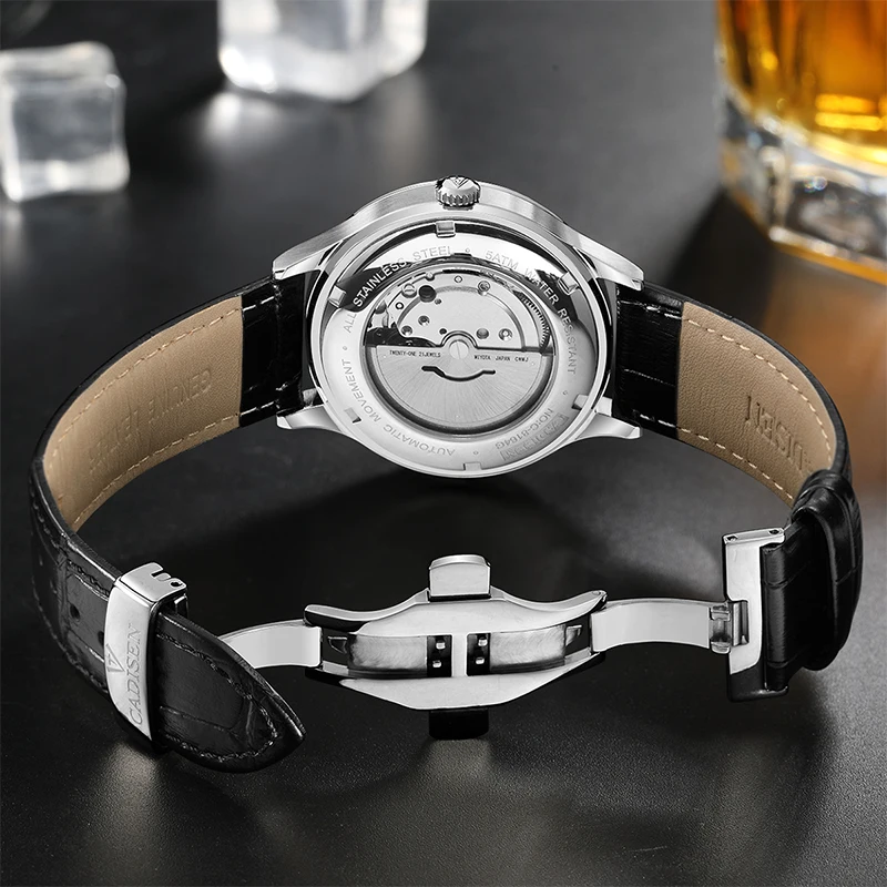 2023 NEW CADISEN Business Men Mechanical Watches MIYOTA 8215 Luxury Sapphire Glass Waterproof Automatic Leather strap Watch Men