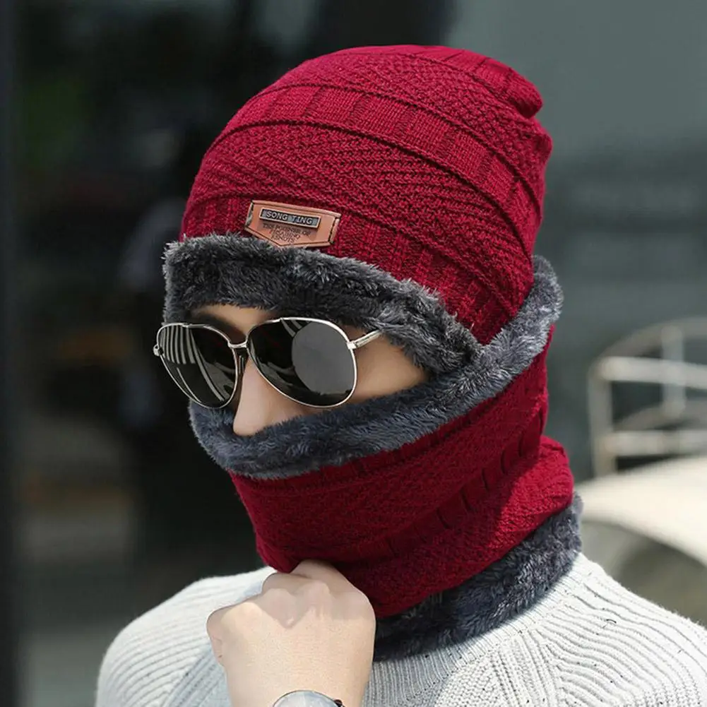 Gorro de punto grueso a la moda, conjunto de tres piezas para invierno frío, ciclismo, bufanda cálida a prueba de viento, guantes, gorro de punto, bufanda para el cuello, gorro para hombres