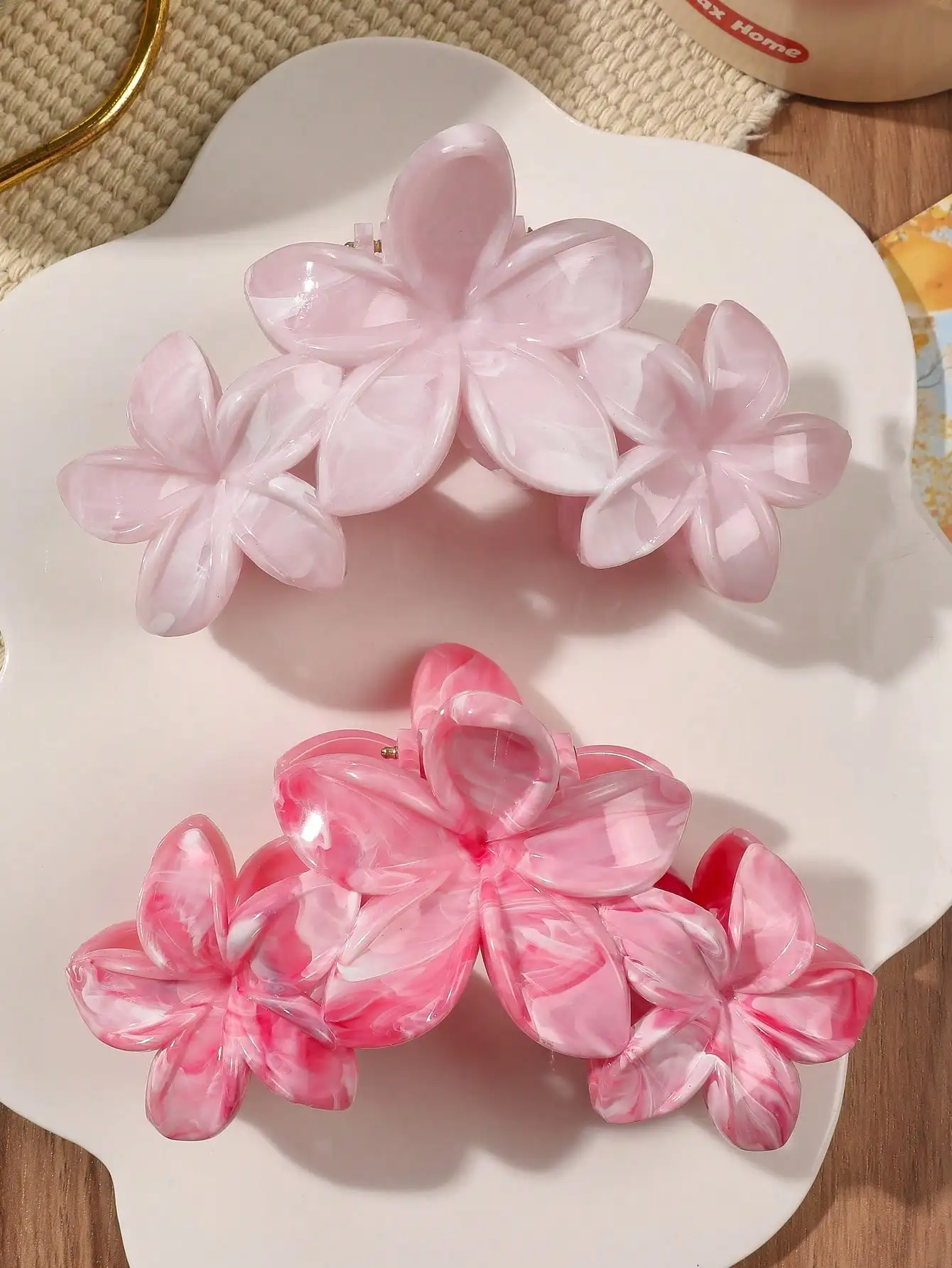2 Stück hawaiianische blaue graue Saphir-Marmor-Blumen-Haarklammer für Frauen, Hai-Clip, böhmische Haar-Accessoires, Farbverlauf-Haarnadeln – Detail 12