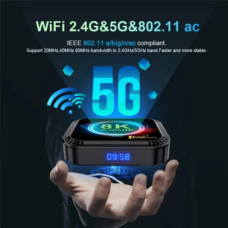 TV98 RK3528 Smart TV Box Android 13 8K HD 2.4G&5G Wifi Media Player Mini Set Top Box,4G+64G US Plug
