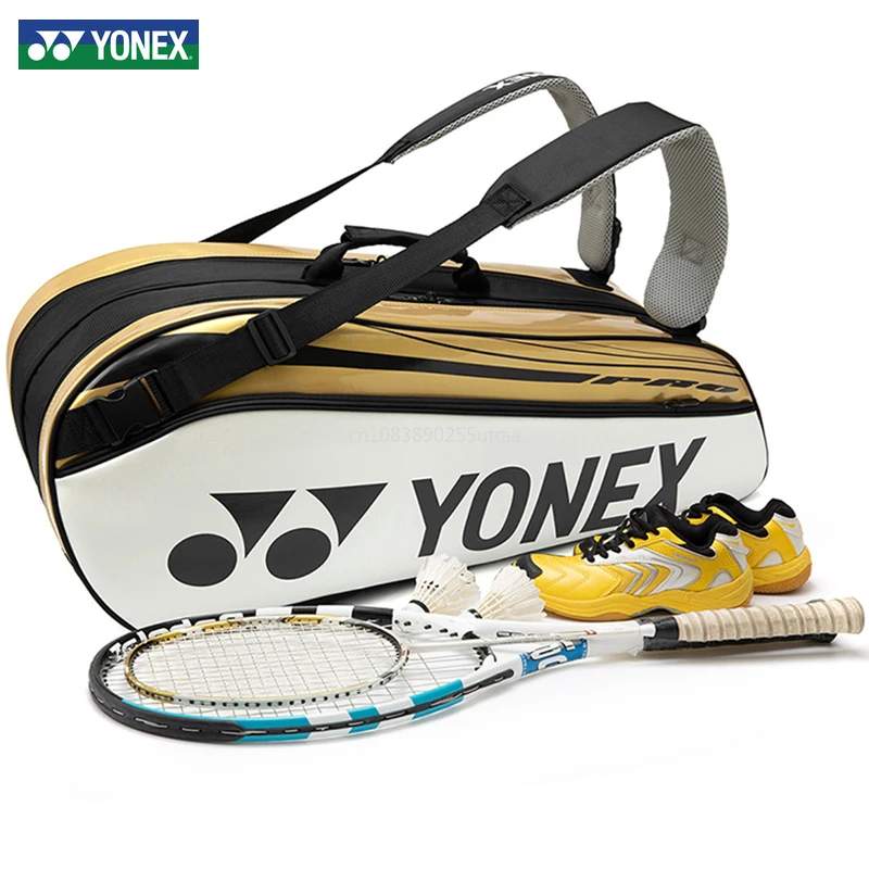 YONEX tas raket tenis Yonex asli, tahan air kualitas tinggi tas olahraga kulit PU untuk wanita pria memegang hingga 6 raket