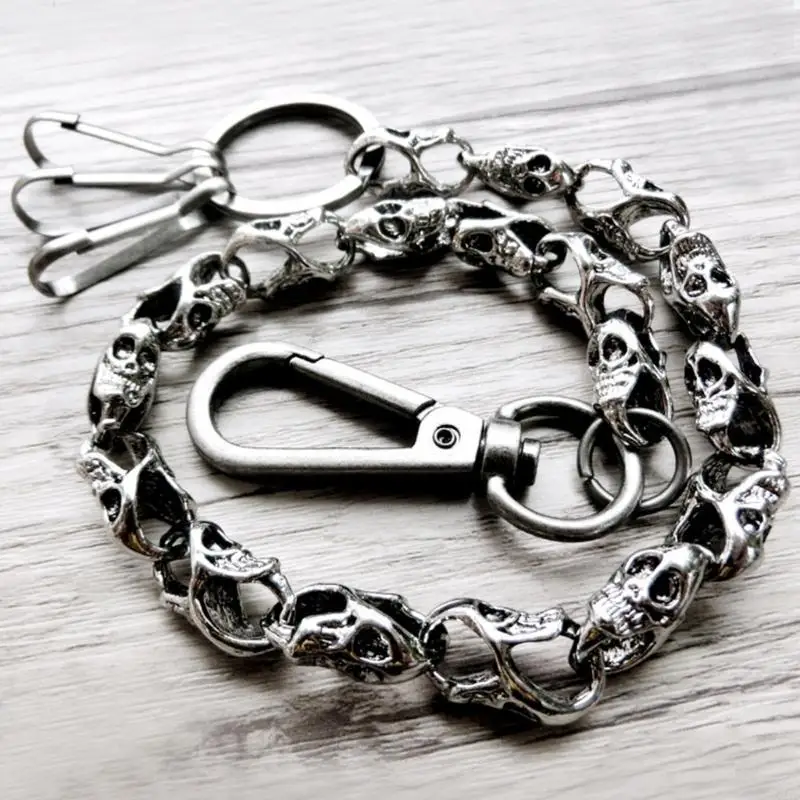 Heavy Strong Biker Wallet Chain Punk Skull-Head Chain Metal Keychain Clasp Chain