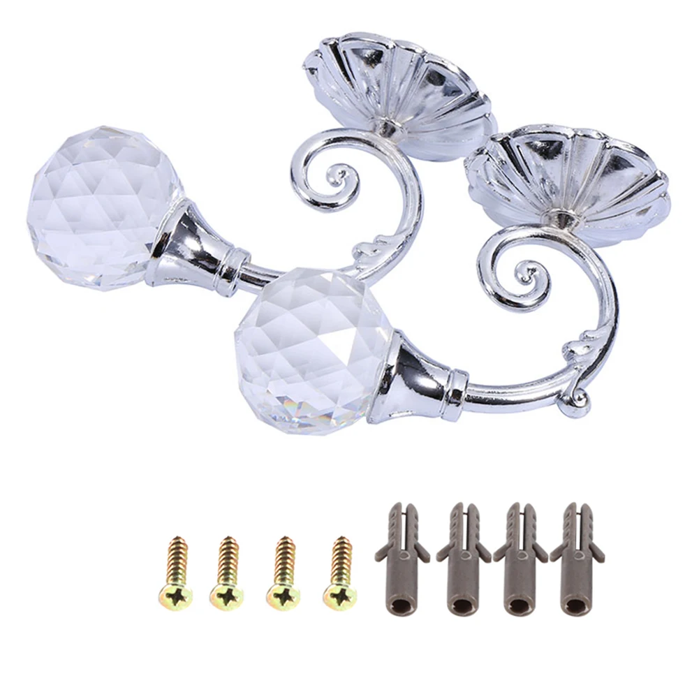 2Pcs Metal Iron Crystal Curtain Hold Back Wall Mounted Tie Curtain Back Hooks Hanger Window Hardware Accessories