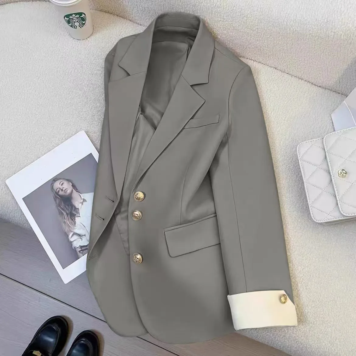 Blazer da donna da ufficio a maniche lunghe da donna Autunno Inverno Solido Casual monopetto Chic Blazer con intaglio Giacche da donna