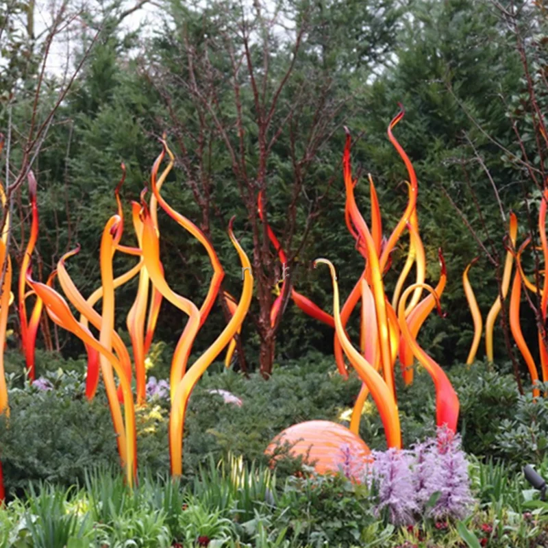 Garden Art Decoration Standing Floor Lamp Orange Spears Hand Blown Murano Glass Reeds Sculpture 24 to 48 Inches