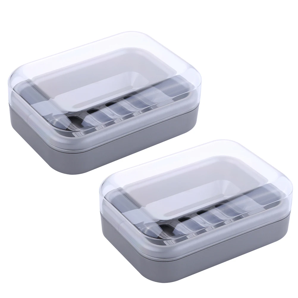

2pcs Practical Soap Box Soap Storage Case Soap Container Bathroom Soap Holder for Home Hotel with Lid (Grey)