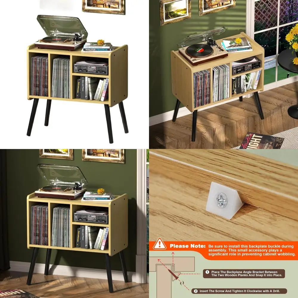 

Стол для проигрывателя пластинок, подставка для проигрывателя пластинок середины века с местом для хранения винила, вмещает до 150 альбомов, шкаф для виниловых пластинок с регулировкой