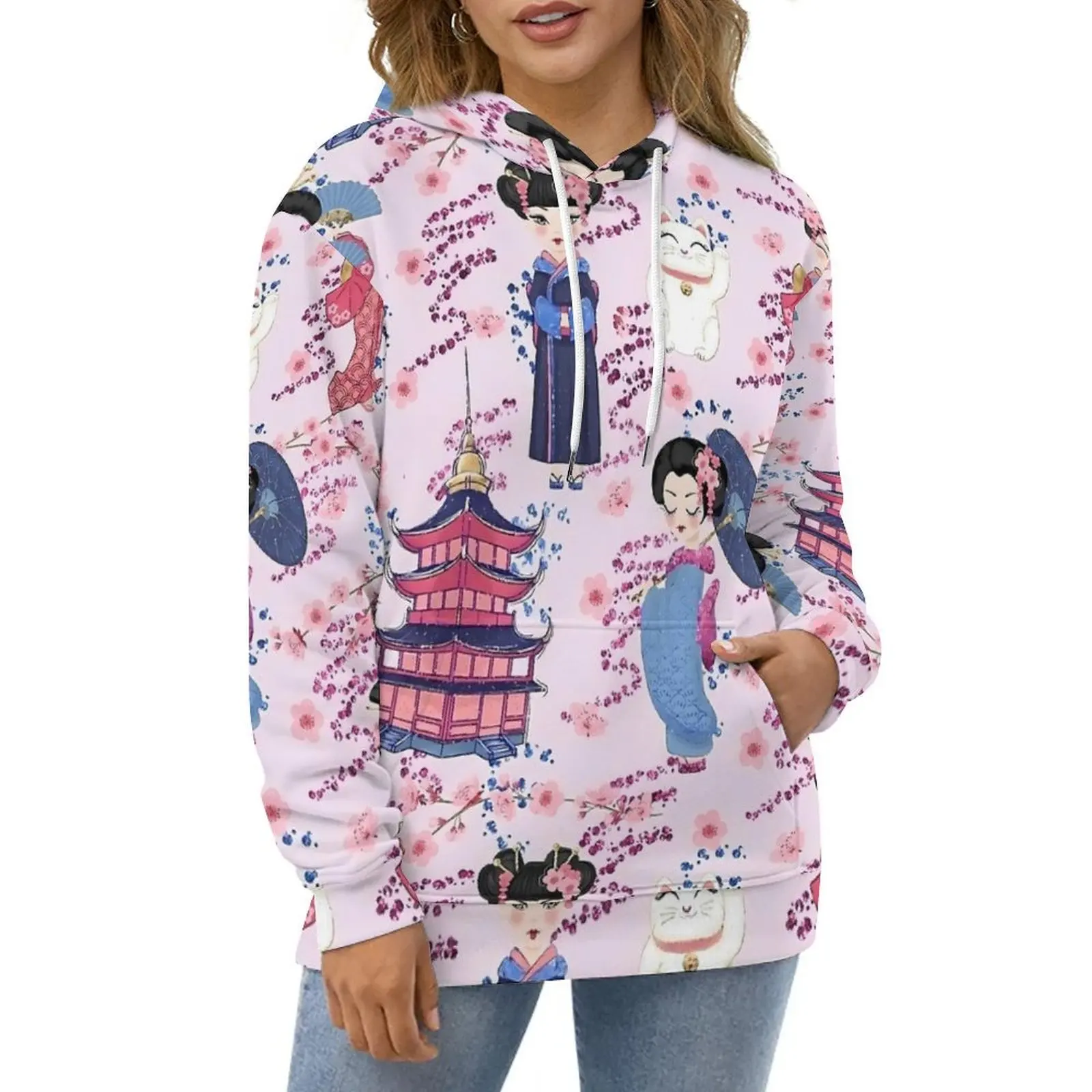 

Kawaii Japanese Dolls Pink Hoodies Long Sleeve Cool Casual Pullover Hoodie Autumn Classic Oversize Printed Loose Sweatshirts