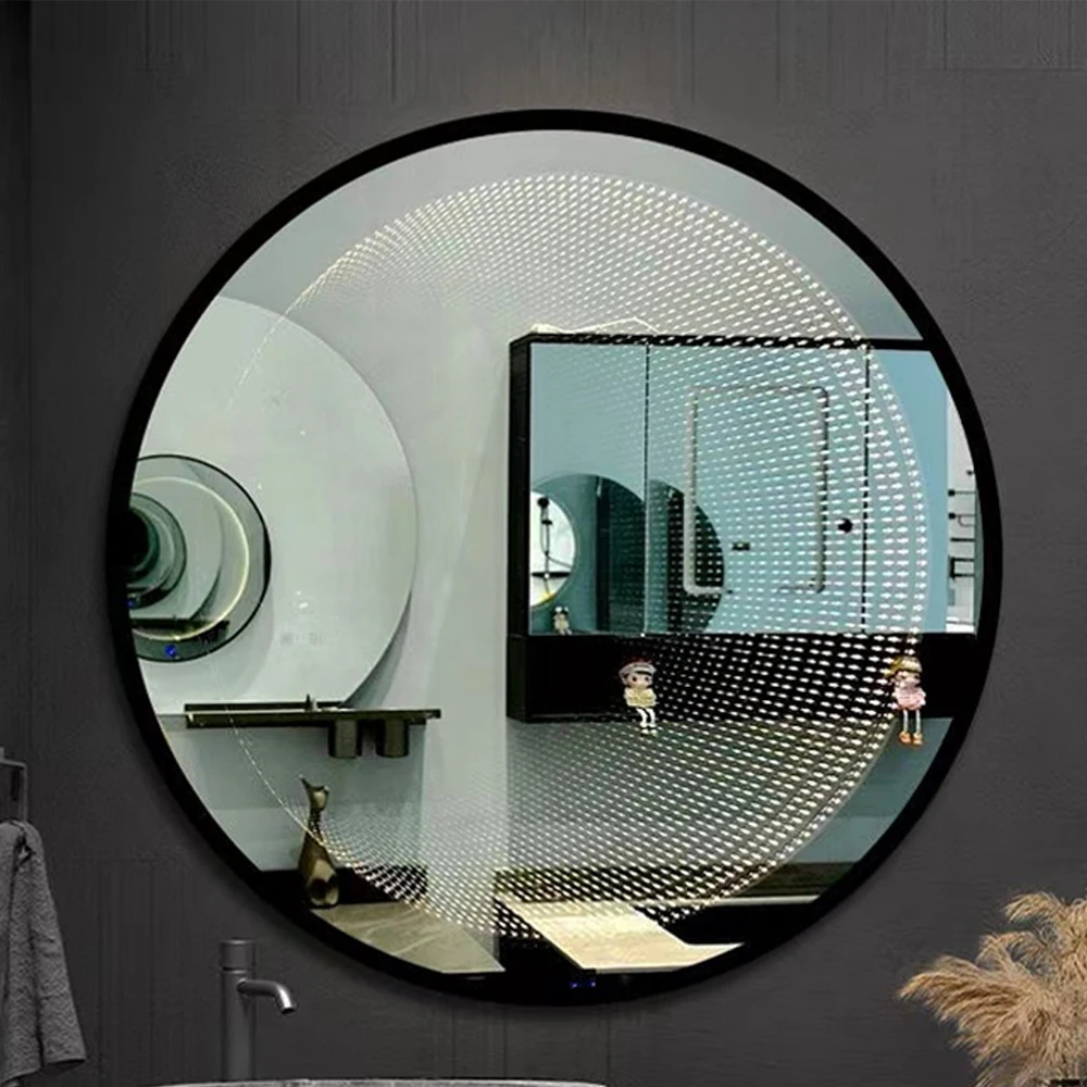 Glass Tricolor Control Smart Touch Mirror Sensor Switch Multifunctional  Led Bathroom Round Mirror With Light  Makeup Mirror