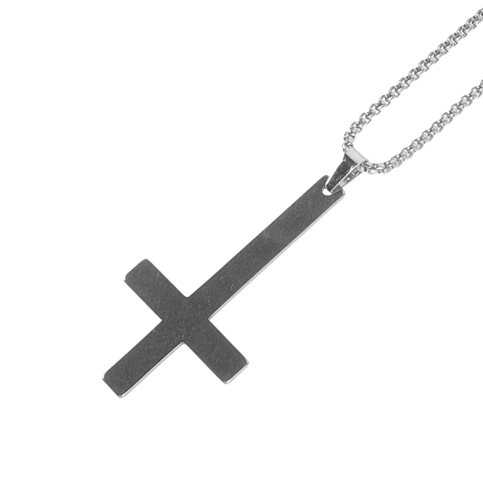 Stainless Steel Inverted Cross Pendant Church Prayer Necklace Personalized Men's Jewelry (Black) Charm Mens