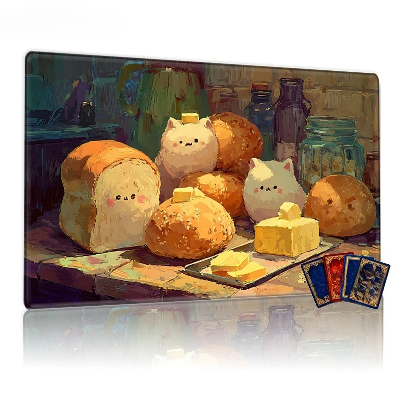 Bread and Cat Game Table Mat - Non-slip mat, suitable for trading card games/TCG/rpg, with cute bakery decoration