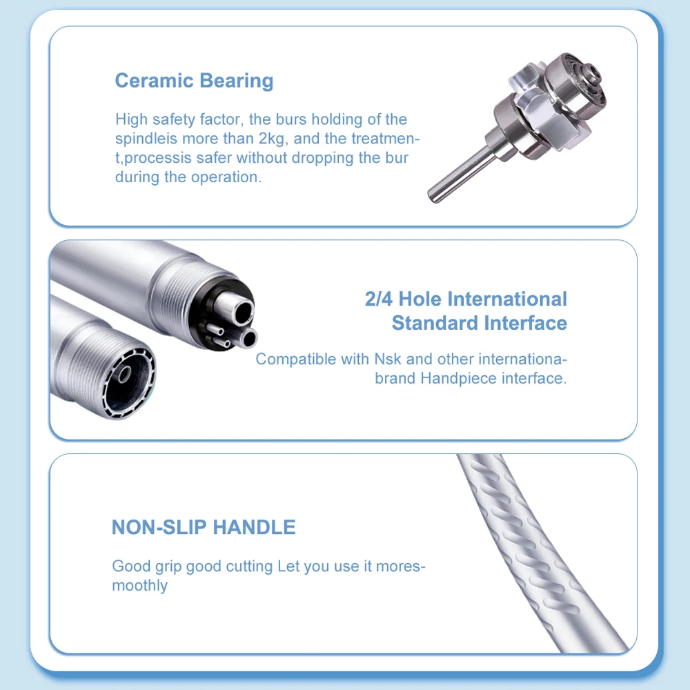 Stomatologiczna rękojeść z 2/4 otworami Szybkobieżna rękojeść LED E-generator Standardowa/Torque Head Push Button Air Turbine Cartridge Rotor 3