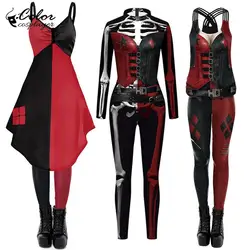 Color Cosplayer Clown Jumpsuit Hero Cosplay Costume Halloween Dress Suit Carnival Party Leggings Long Sleeve Bodysuit Jumpsuit