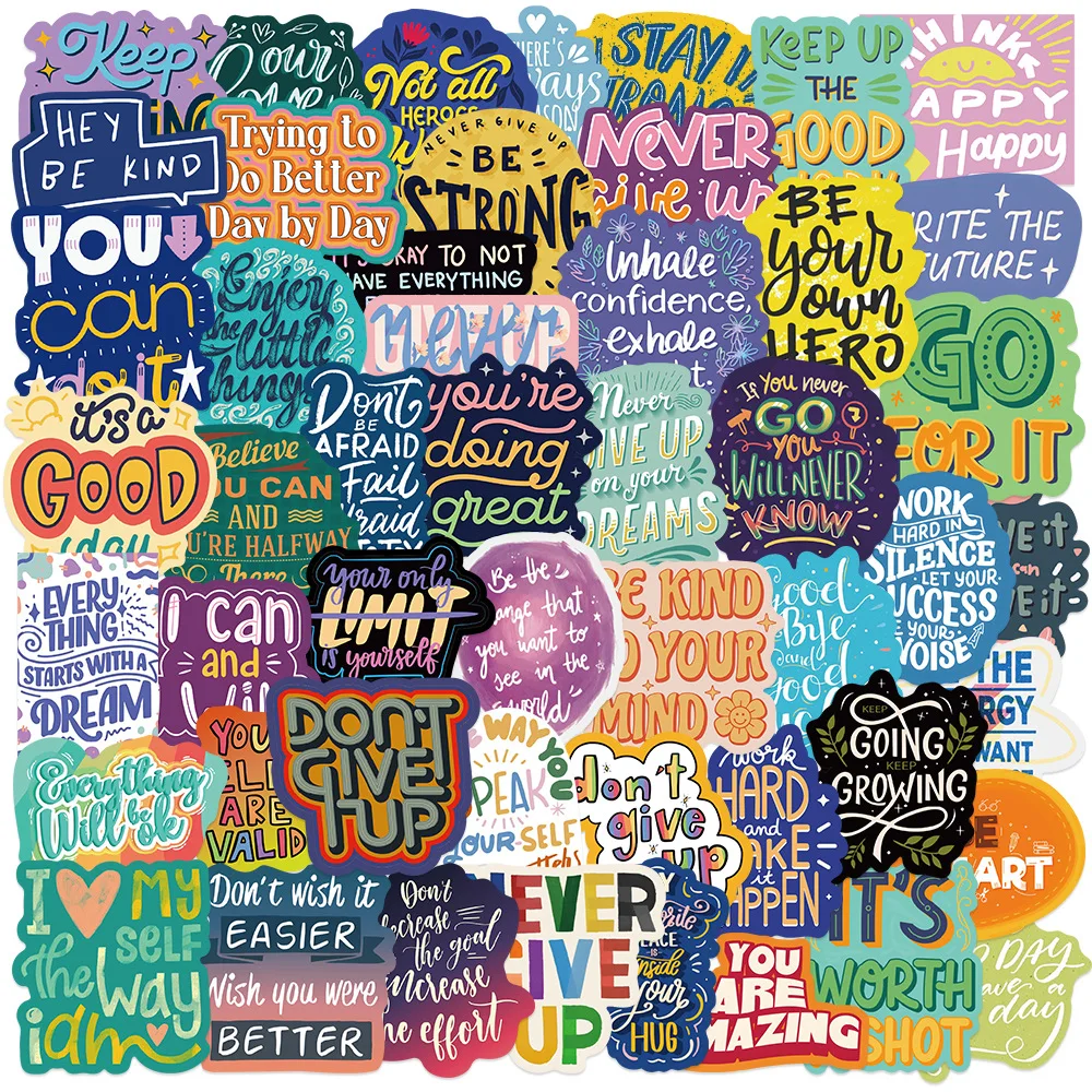 50 Cartoon Inspirational English Stickers Luggage Notebook Tablet Phone Waterproof Stickers