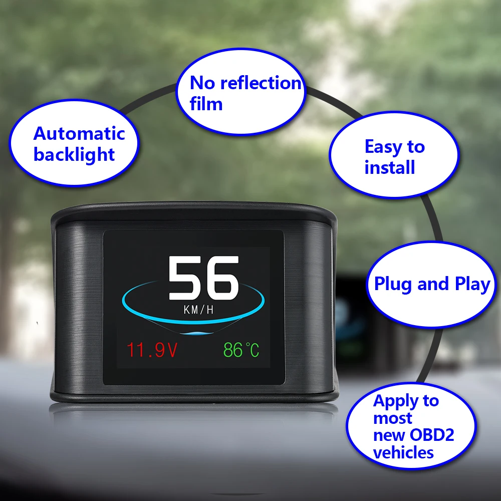 

Rhaxel GPS OBD HUD Head Up Display Colorful Multi-Functional HUD Speedometer Speed RPM Driving Distance Trip Time