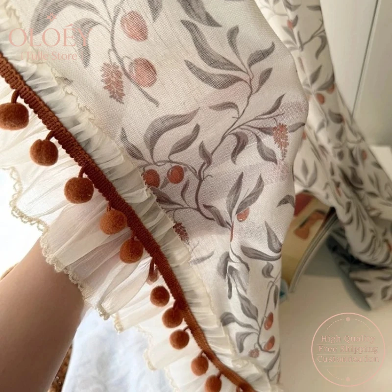 

Beige Vintage French Curtains for Living Room Bedroom Romantic Floral Fruit Tree Print Sheer Yarn Drape Light Filtering Artistic