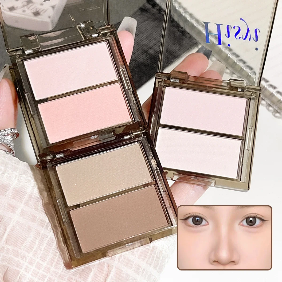 3D Bronzer Highlighter for Face Powder Texture  Two-toned Contour  Natural Brighten Matte Nose Shadow Makeup Cosmetics