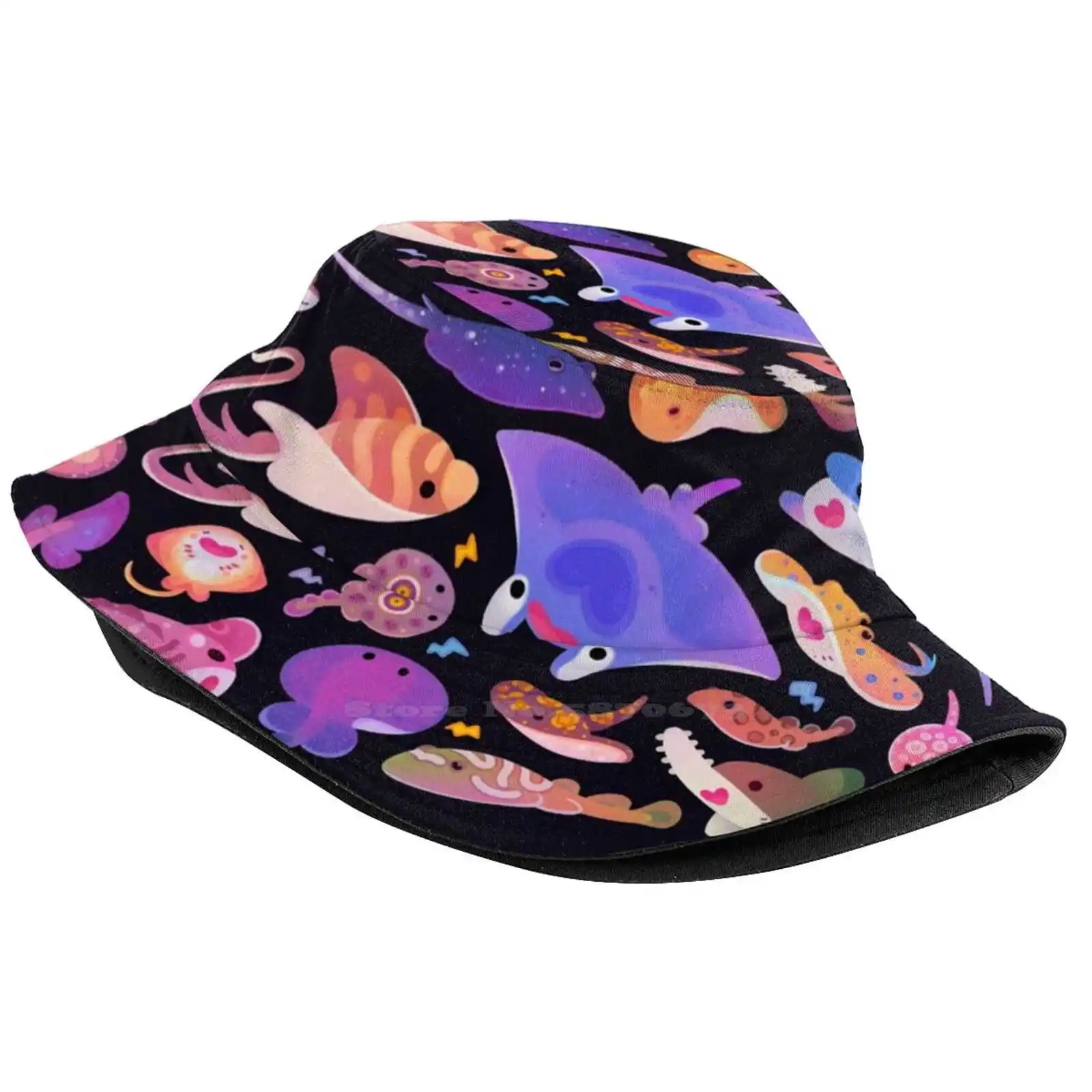 Ray Day 2 Pattern Hats Outdoor Hat Sun Cap Pikaole Summer Marine Life Biology Cute Kawaii Animal Ocean Sea Skates Bat Ray