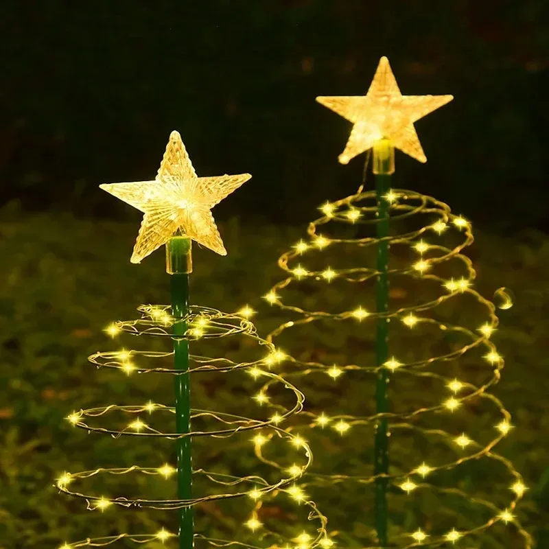 Garden Yard Solar Christmas Decor Lights Waterproof LED Ground Stake Lamp for Outdoor Xmas Tree Holiday Party Decor
