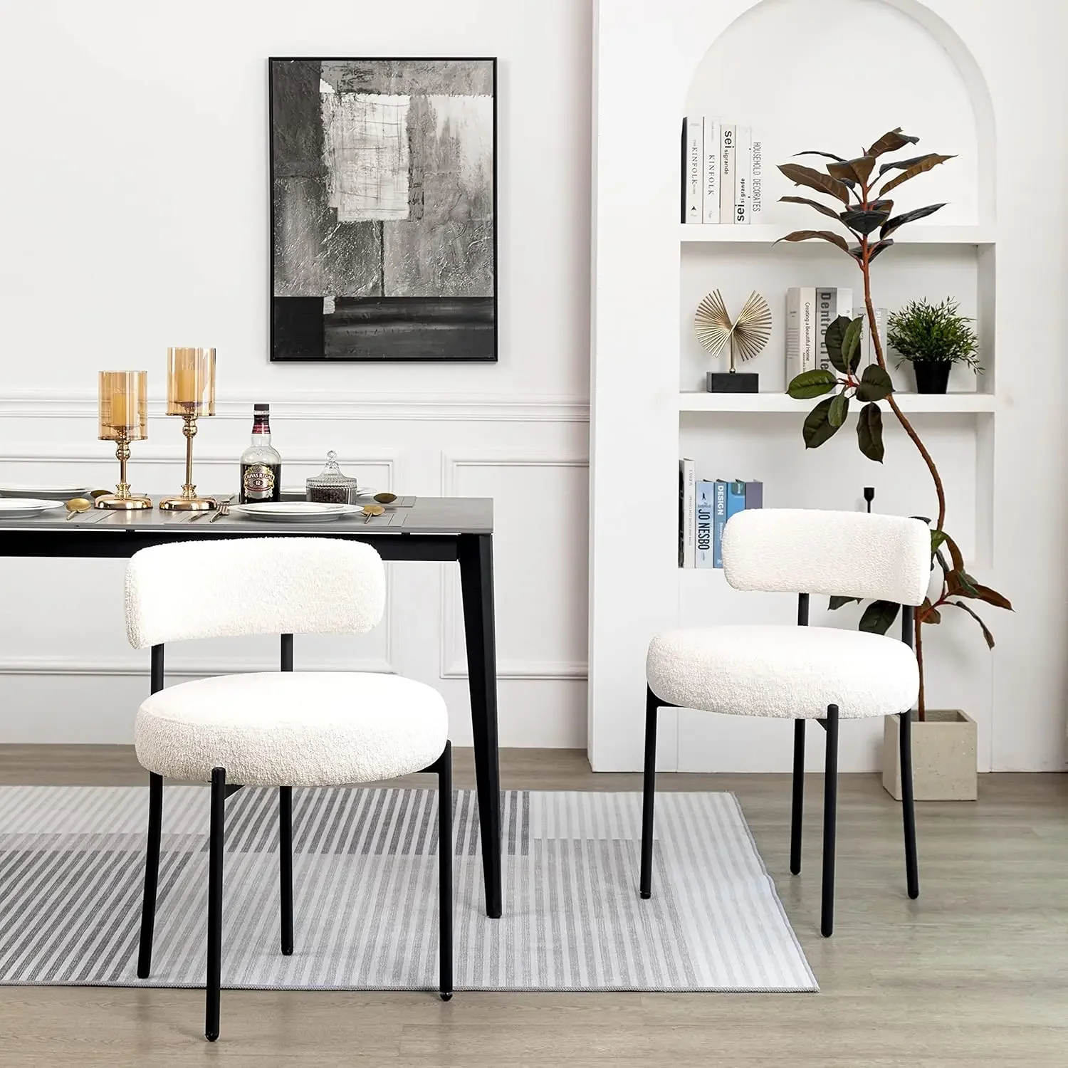 

Kitchen Dining Room Chairs Curved Backrest Upholstered Mid Century Modern Dining Chairs with Black Metal Legs