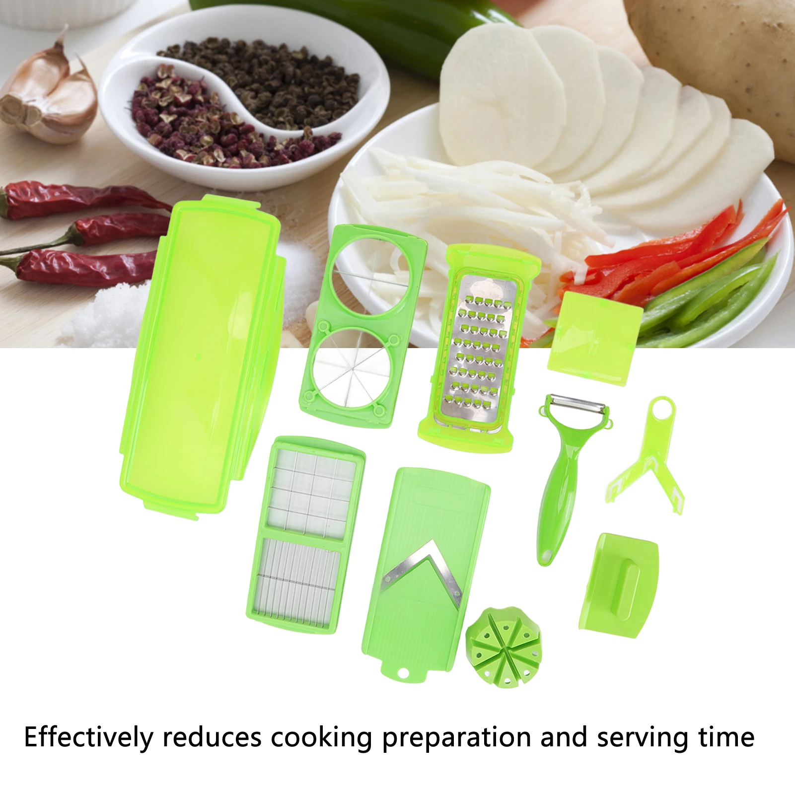 Multifunctional Vegetable Cutter Set 13 Accessories Vegetable Slicing Tool Green Vegetable Shredder for Kitchen