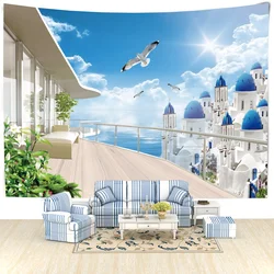 Sea View Castle Seagull Tapestry Wall Hanging Simple Modern Home Bohemian Hippie Art Aesthetics Room Decor