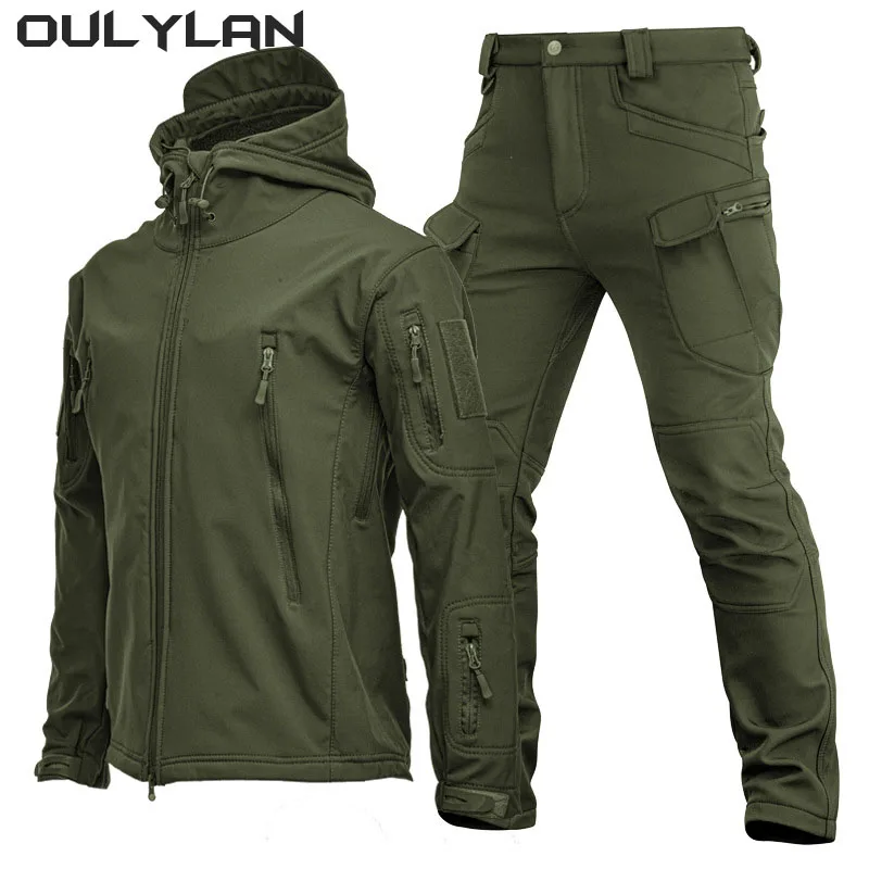 

Outdoor Warmth Clothes Set Men Camouflage Plush Thick Clothing Jackets Pants Set Autumn Winter Soft Shell Oversized Assault Pant