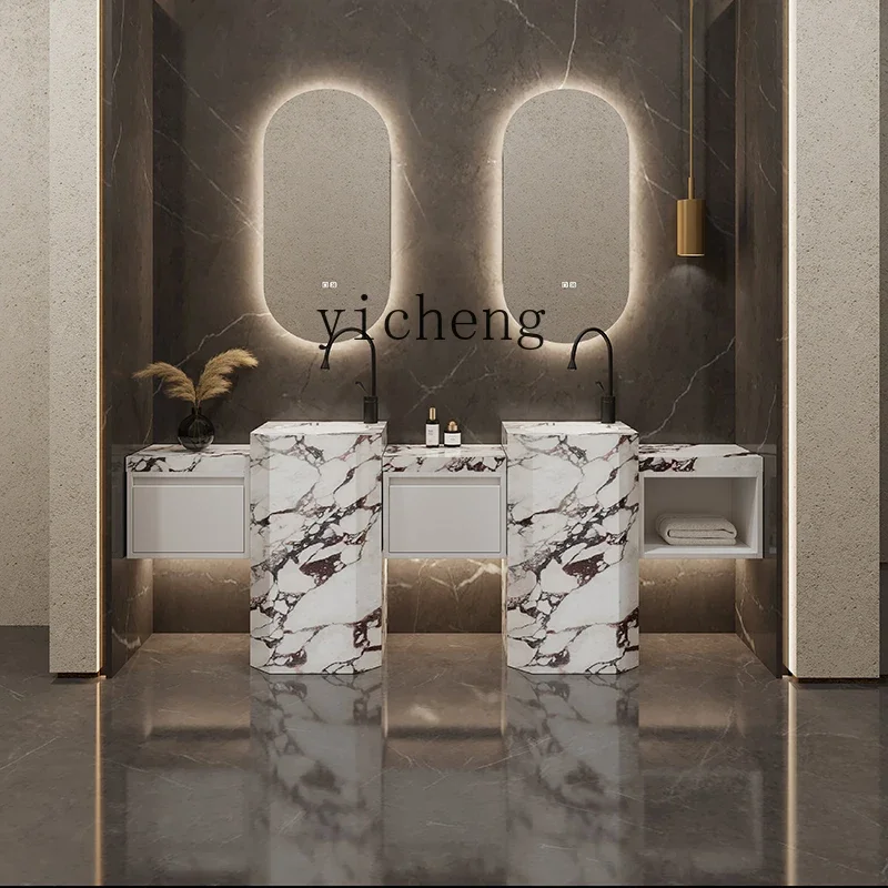 YY-oval rock slab integrated basin double basin bathroom cabinet combination black column washbasin wash basin set