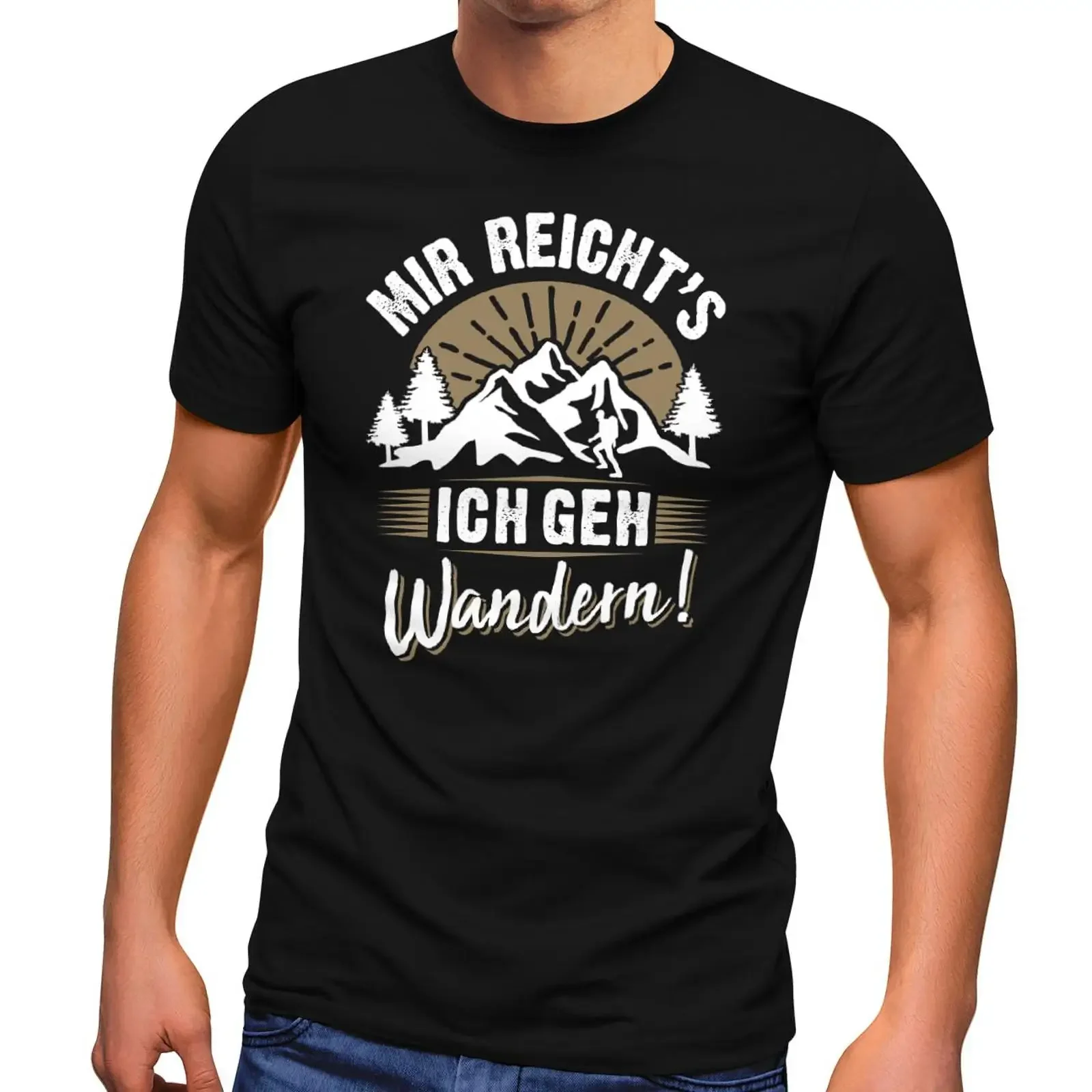 MoonWorks Men's T Shirt Wanderer Mir reichts ich Geh Wander s for Hiking Friends Outdoor Motif Saying Funny vintage Washed