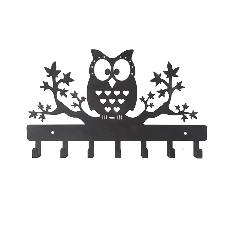 -A14E 7 ganchos coruja fixado na parede porta-chaves coruja cabide trela organizador chave gancho de chave de metal