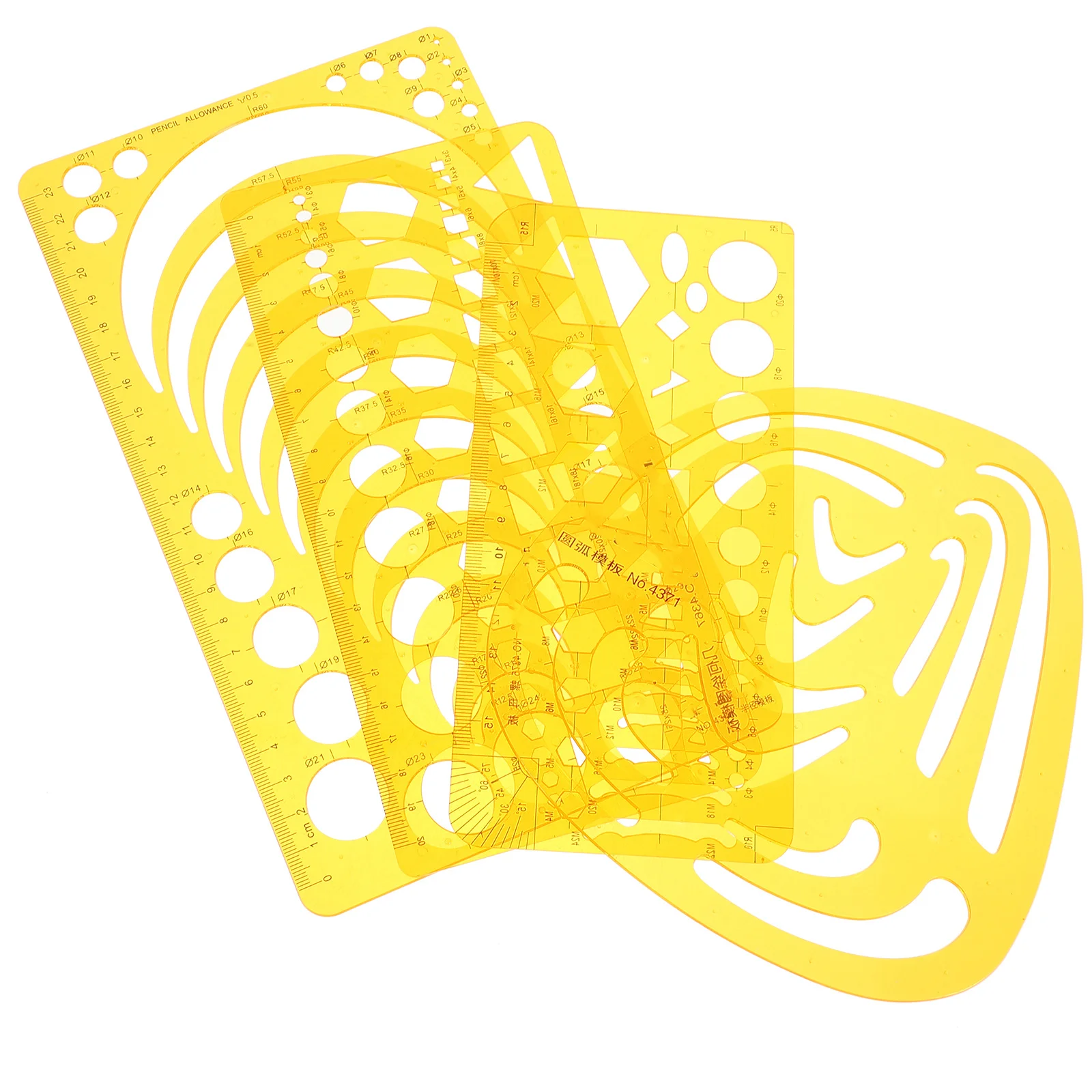 مجموعة مساطر منحنية مكونة من 4 قطع من قوالب الأشكال الهندسية البلاستيكية الشفافة البرتقالية الموسعة لتصميم هندسة المكاتب المدرسية