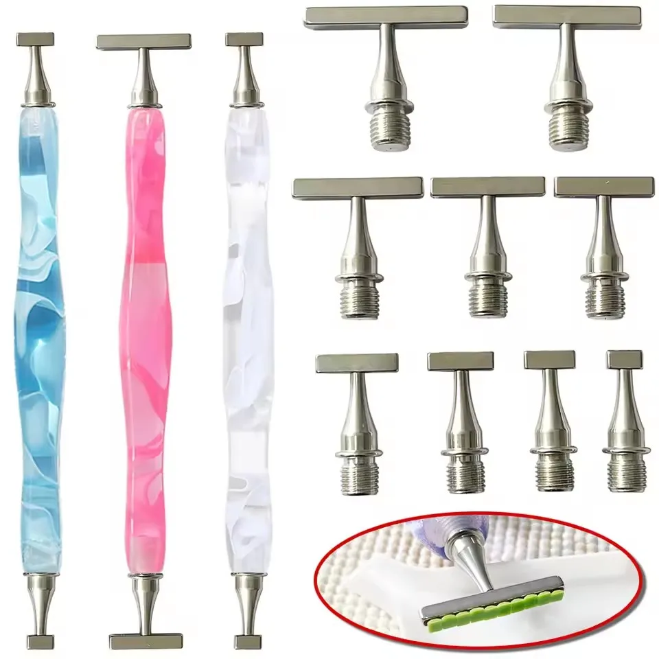HOMFUN NEW 9pcs Bits Accessories Embroidery Pen，Threaded Diamond Painting Dot Drill Tool，Multifunctional Metal Screw Thread Tips
