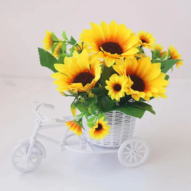 Simulation Flower Decorations Rattan Flower Basket Tricycle Bicycle Model Home Garden Wedding Party Decoration Romantic And Cute