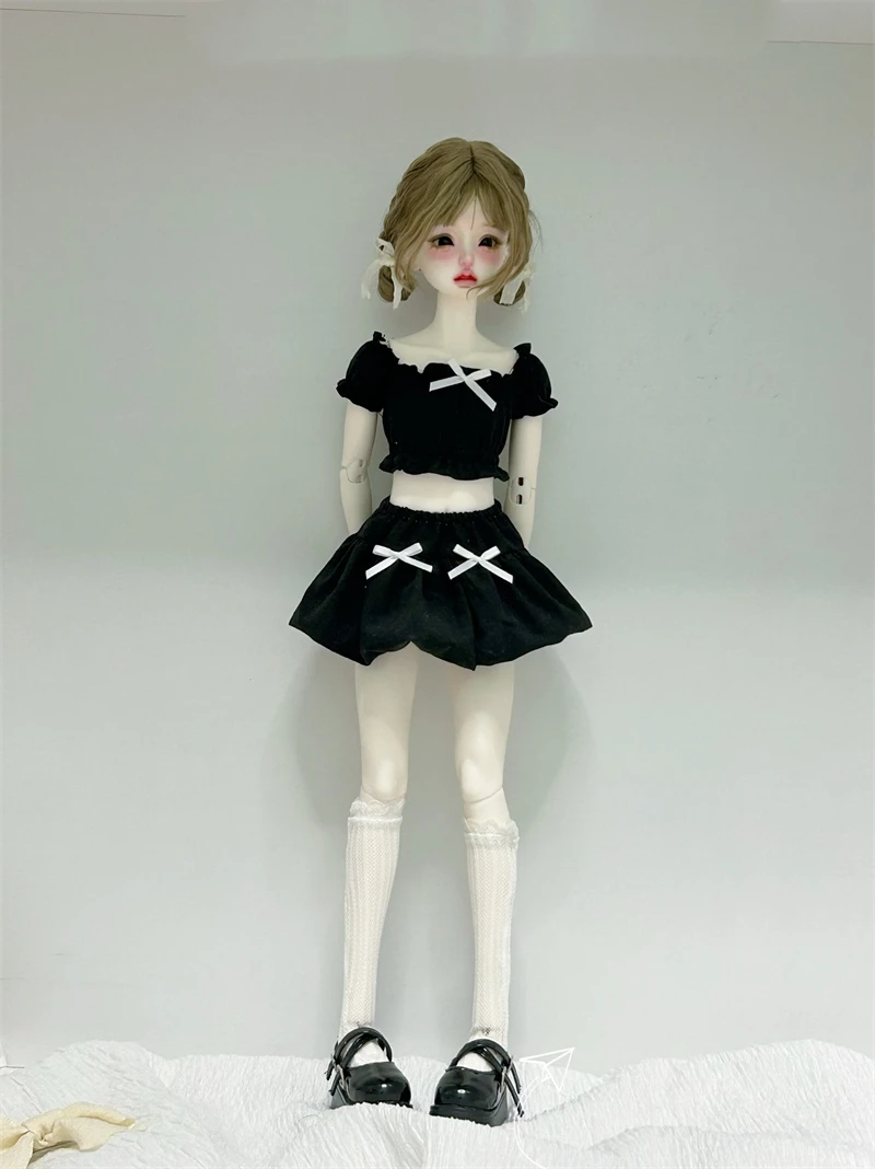 Roupas de boneca bjd adequadas para tamanho 1/4, manga bufante, top, saia de botão de flor, conjunto de roupas, acessórios de boneca (2 pontos)
