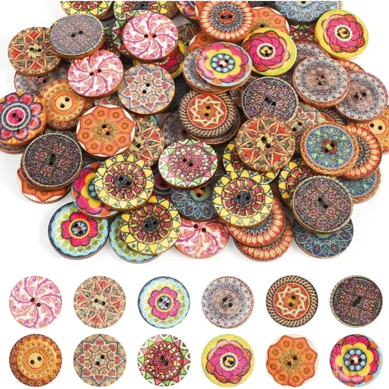 

50pcs Mixed Color Wood Buttons 20mm/0.78inch Natural Round Shapes Retro Buttons Vintage Buttons for DIY Sewing Crafts