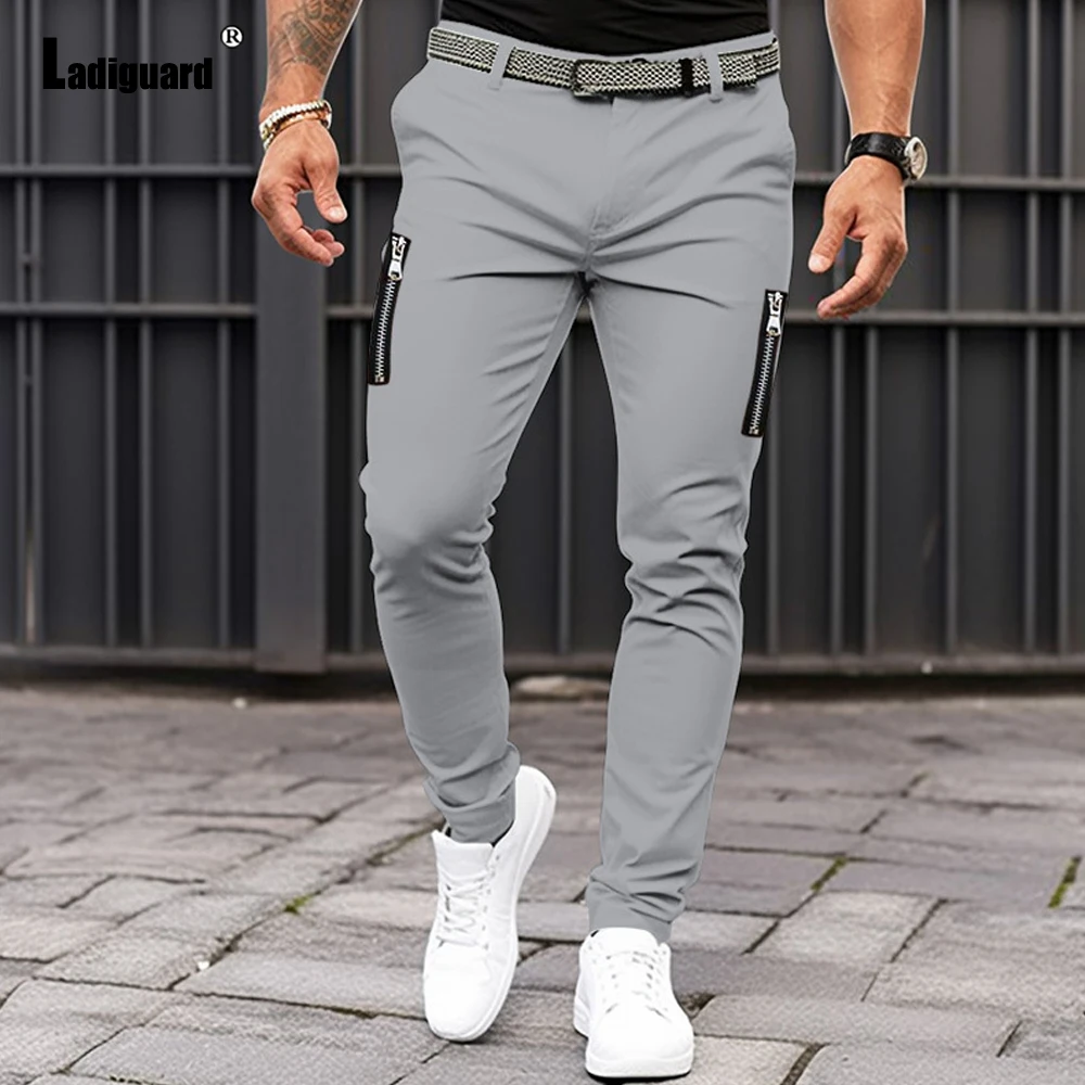 Plus Size 3xl Men\'s Cargo Pants Solid Grey White Pencil Pants Mens Elegant Fashion Zipper Pockets Trouser Men Streetwear 2023