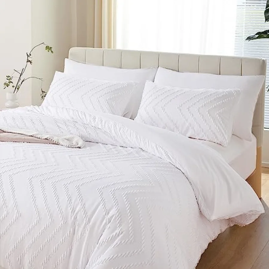 

Комплект постельного белья в стиле бохо-шифон с вертикальным тафтингом, 3 предмета: 1 одеяло, 2 наволочки, легкий, нейтральный, в стиле фермерского дома