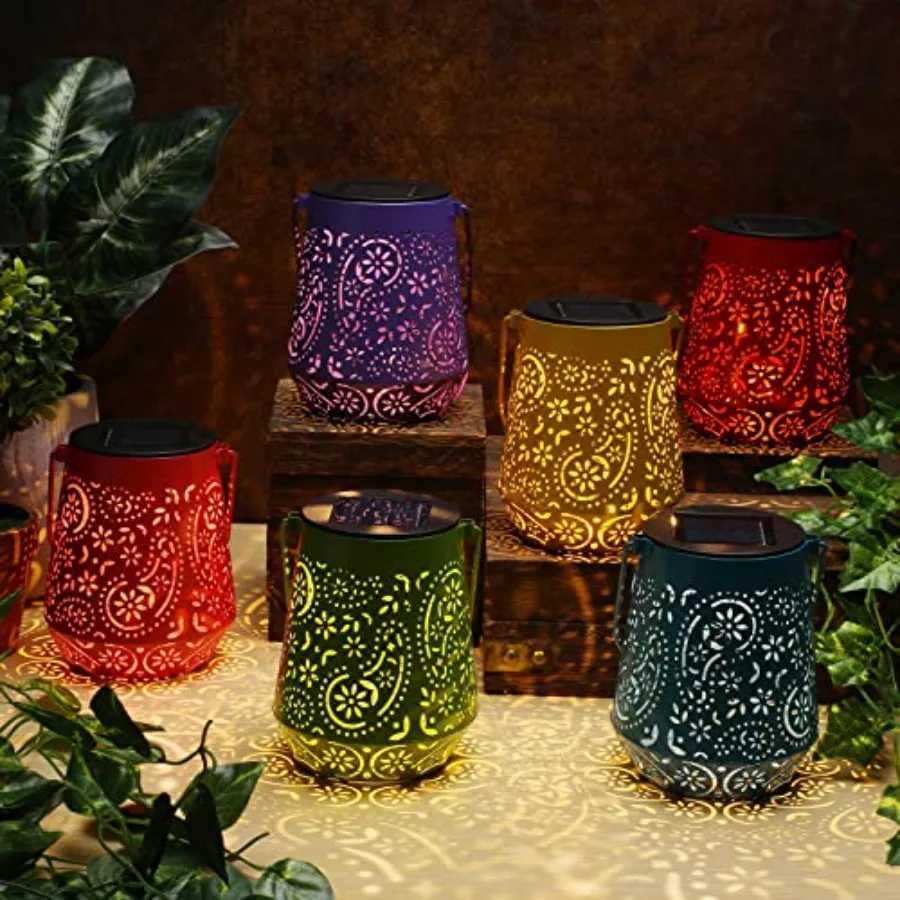 

6 шт. солнечных фонарей для улицы, водонепроницаемые, для женщин, для декора сада, металлические светодиодные подвесные фонари с ручкой, декоративные солнечные светильники