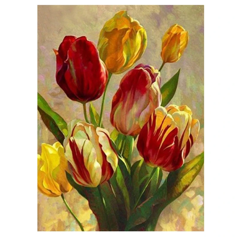 

DIY Diamond Painting Diamond Embroidery Round Resin Diamond Cross Stitch Home Wall Decor 30X40cm Tulip Flowers