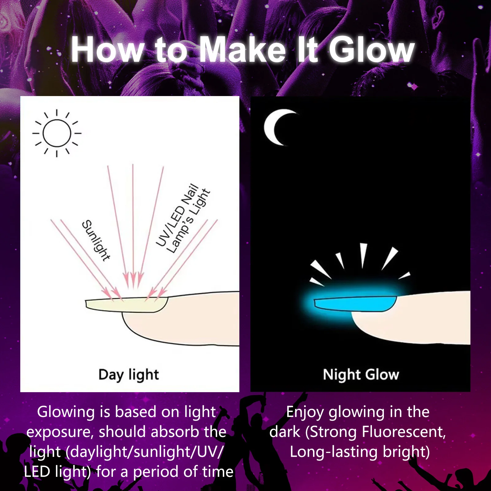 Dip Powder Set Glow in Dark Neon Dipping Powder Nail Kit for Halloween Xmas Club Black Light Fluorescent Birthday Party Supplies