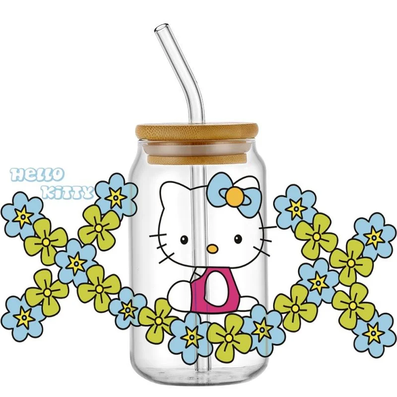 New style Lace design kitty UV DTF cu p wraps transfer sticker waterproof decal for glass cup