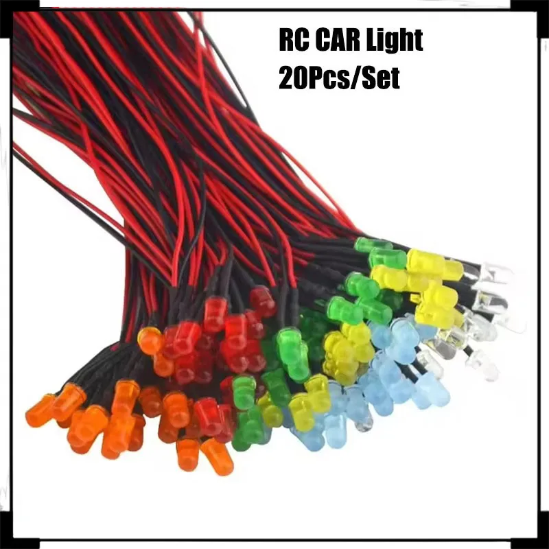 20pcs 12v Light Emitting Diodes Pre Wired 5mm 7.1inch Dc 12 Volts Lamps White Red Green Blue Yellow Used For Rc Model Toy Cars