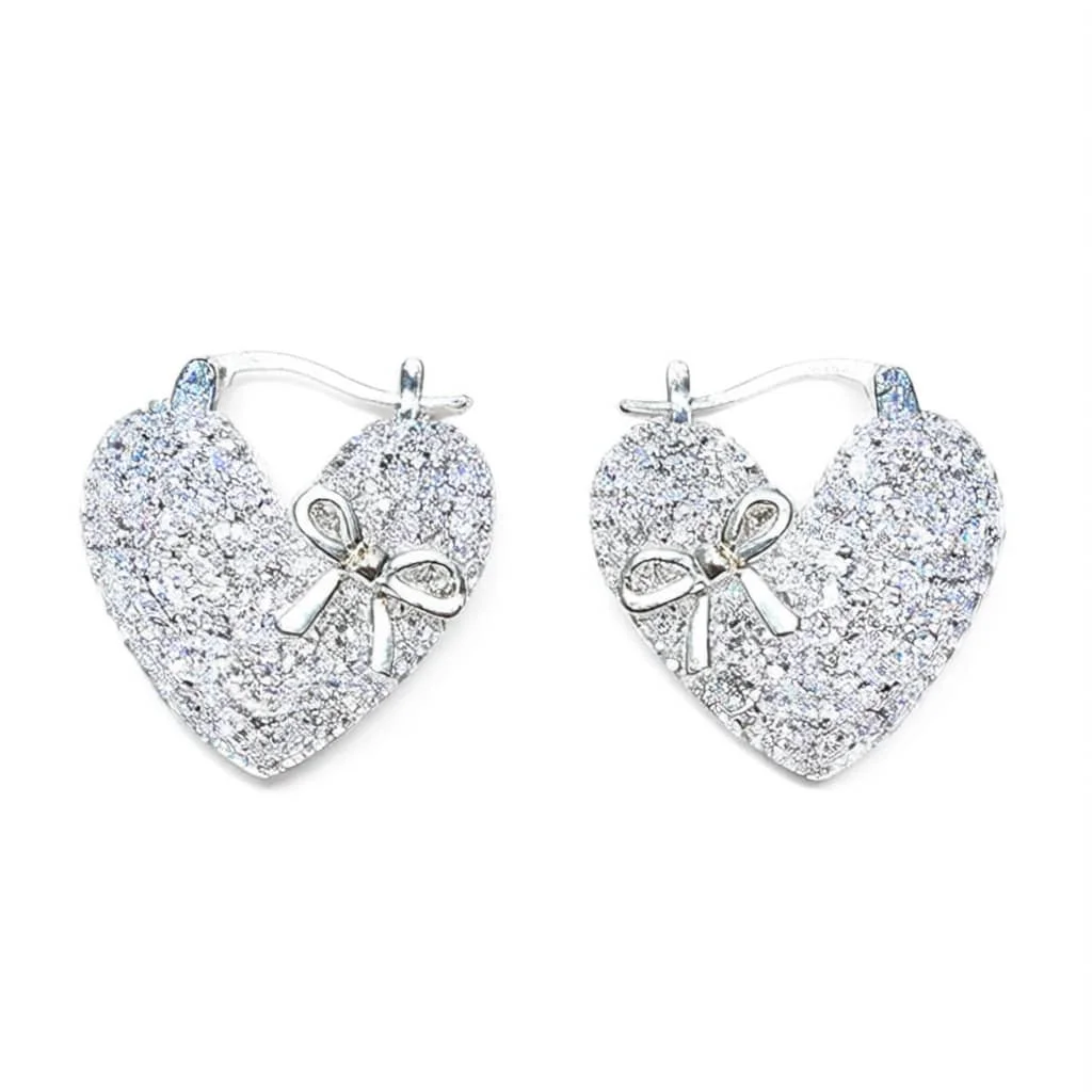 

Crystal Heart Bow Hoop Earrings For Women Romantic Fashion Jewelry Lightweight Secure Closure