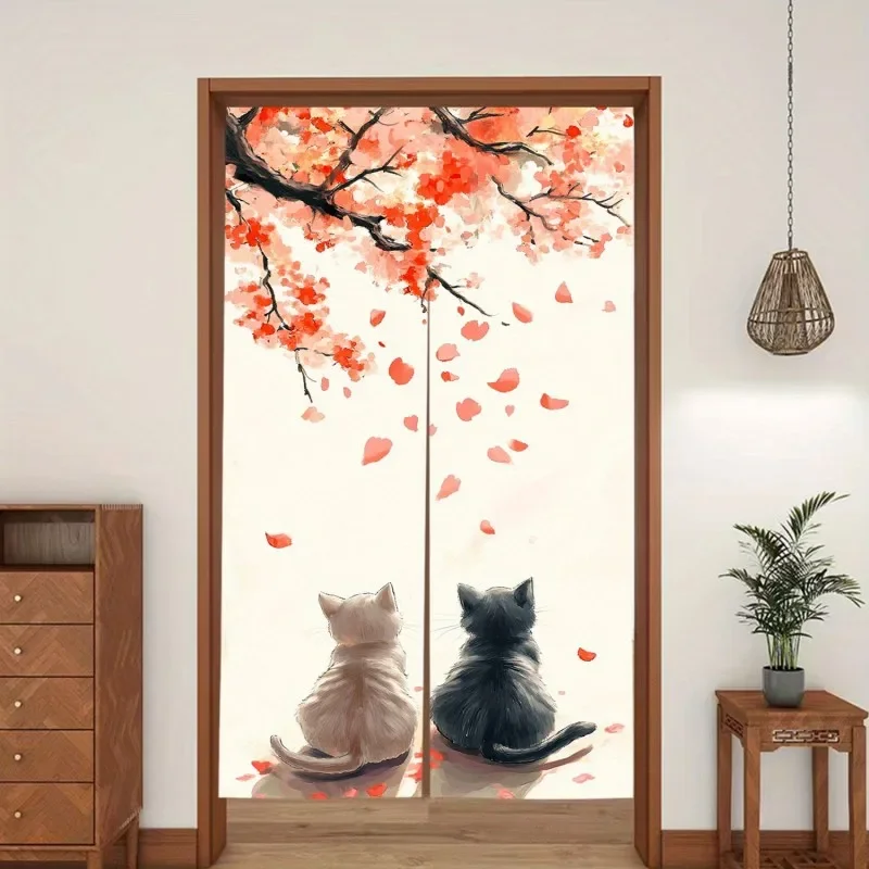 VIKAMA Japanese Noren Door Curtain Maneki Neko Lucky Cat Print Hanging Room Divider for Kitchen Bedroom Bathroom Home Decor
