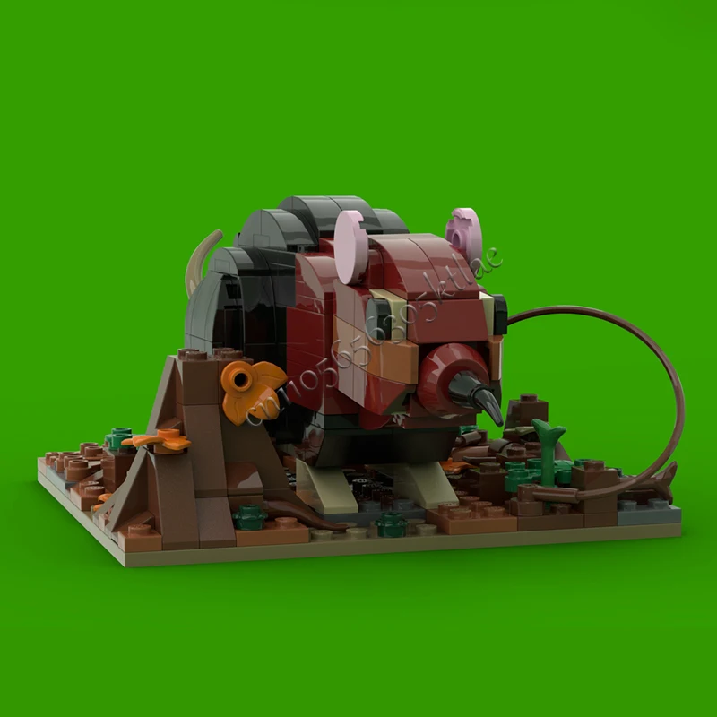 335 PCS Animal Elephant Shrew Red With Forest Floor Display Base MOC Customize Modular Building Block DIY Boy Assembly Toy Gift