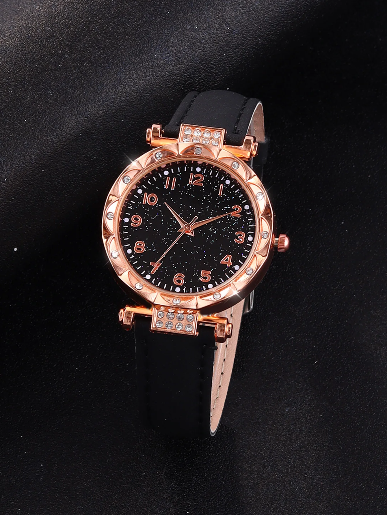 Fashion classic Black Skin women's quartz watch with butterfly diamond necklace jewelry set analog watch gift