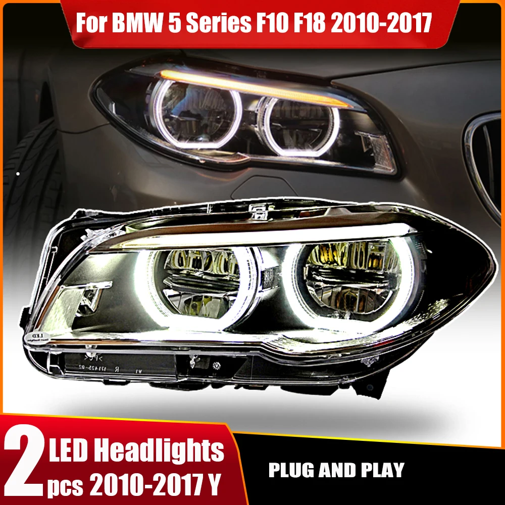 Angel Eyes F10 Headlights Assembly  for BMW 2010-17 F10 F18 headlights upgraded to 5 Series Angel Eyes LED Daily Running Lights