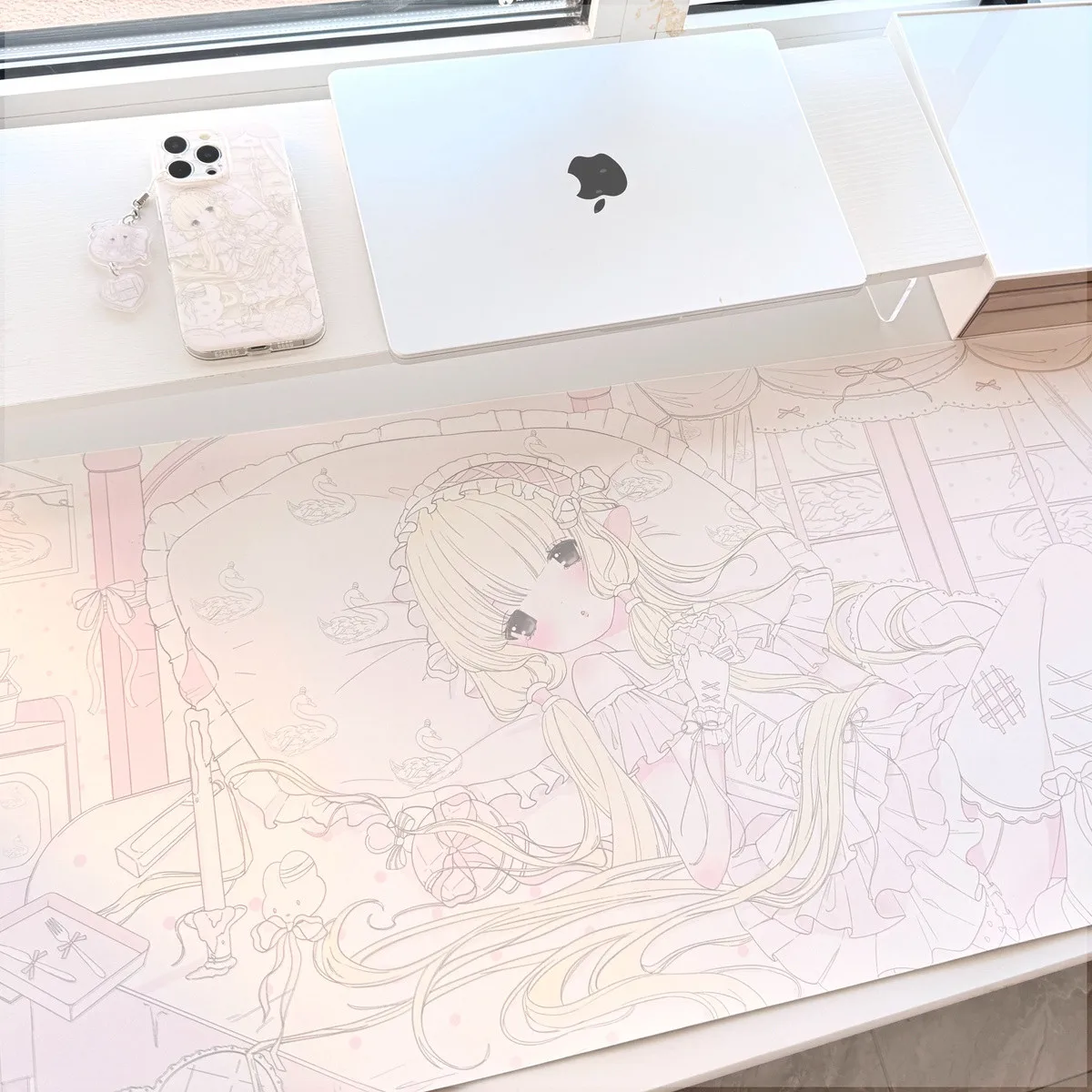 Leather PU Mouse Pad Y2K Anime Comic Pink Nurse Girl Polka Dot Mouse Pad Office Desk Mat Waterproof Non-Slip PU Desk Blotter Pad