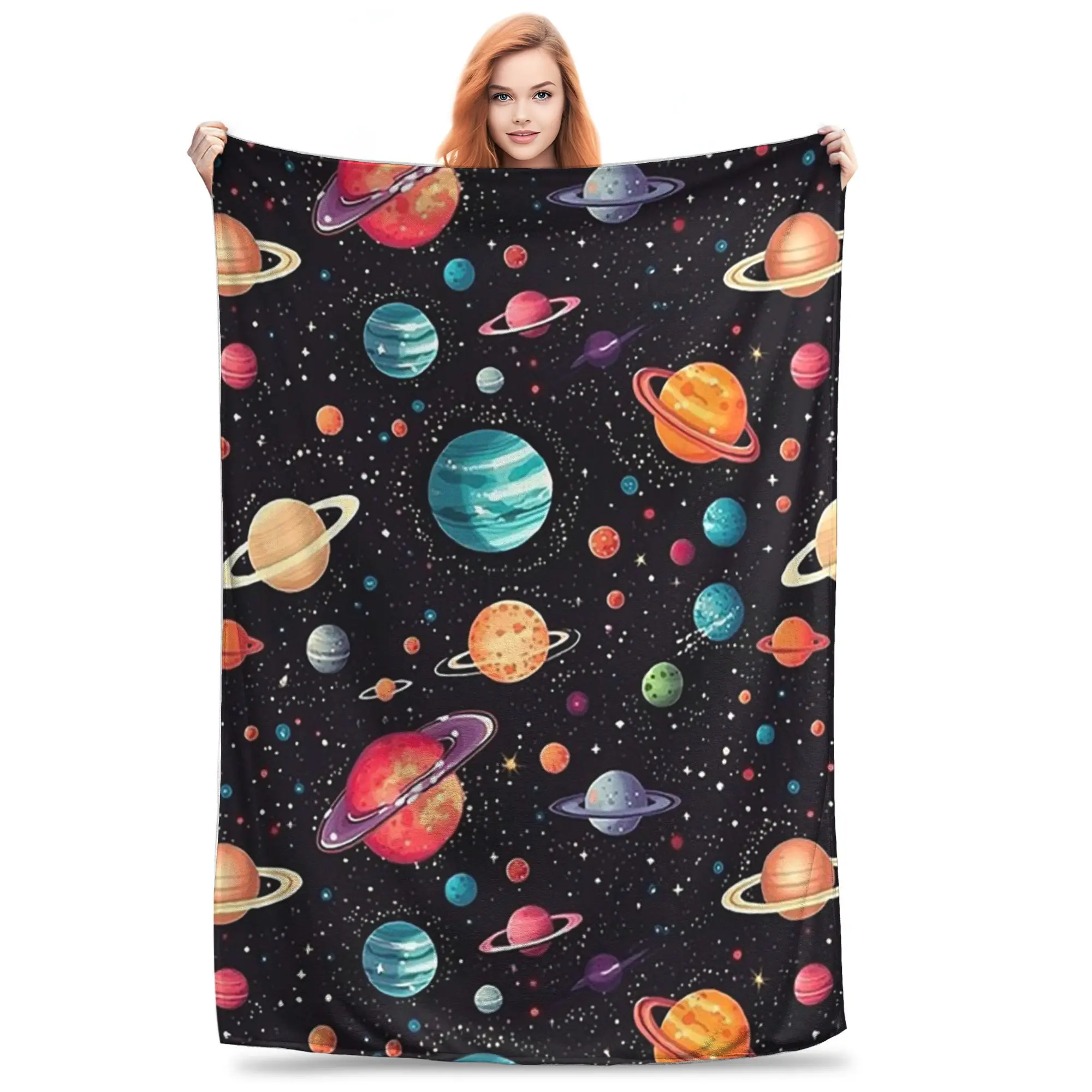 Flannel Throw Blanket Solar System Space Planets Universe Warm Plush Blankets Soft Bedspread for Bed Living room Home Picnic